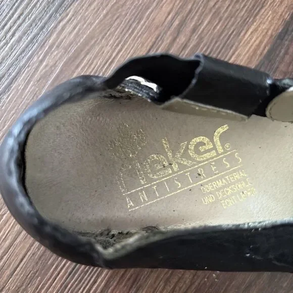 Rieker Anti Stress Black Leather Mary Jane Flat Slip On Retro Y2K Comfort Sz 37 - Picture 3 of 5